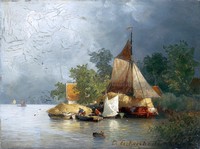 River Landscape with Barges