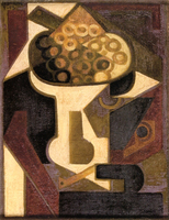 Fruit Dish with Grapes and Pipe on a Table