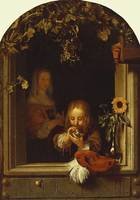 Boy at a Ledge Blowing Bubbles